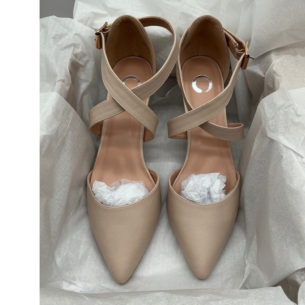 Journee Collection Nude Beige Pointed Toe Crisscross Ankle Strap Kitten Heels 10